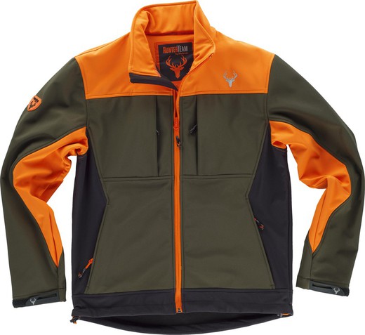 Combination softshell jacket with two side pockets and 2 chest pockets Hunting Green Orange AV Black