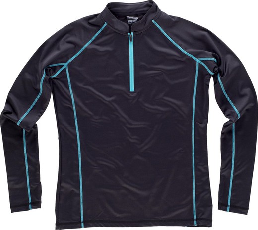 Smooth stretch woven jacket with contrasting seams and half zip, without pockets Black Turquoise