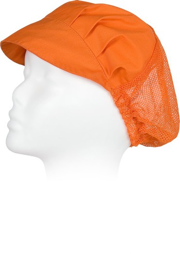 Kappe sammelt Haare mit orangefarbenem Netz
