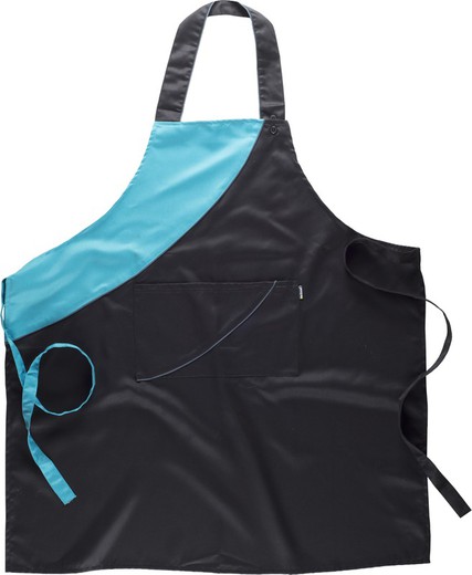 Two-tone apron with bib and contrasting piping 90x95 Black Turquoise