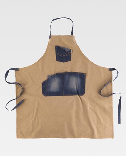 Long apron with Canvas fabric and denim 90x95 Beige Denim