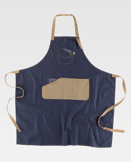 Long apron with denim fabric and Canvas 90x95 Denim Beige