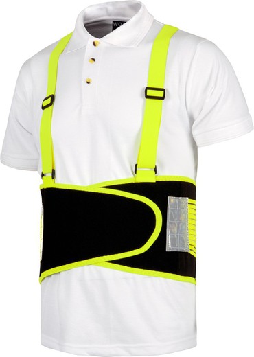 Elastic AV lumbar girdle with straps reinforced by whales, adjustable with double velcro Black Yellow AV