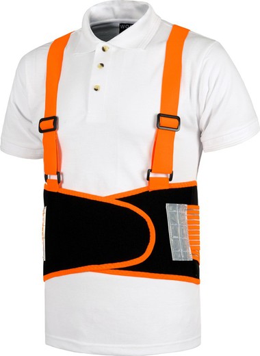 Elastic AV lumbar girdle with straps reinforced by whales, adjustable with double velcro Black Orange AV