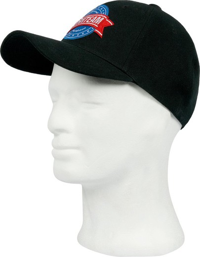 Twill cap with embroidered three-dimensional logo Velcro back adjustment Black