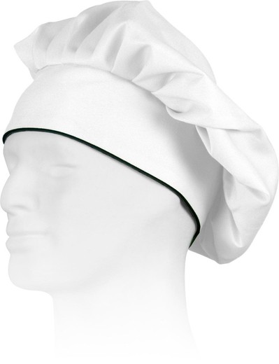Plain kitchen hat with velcro and contrasting piping White Black