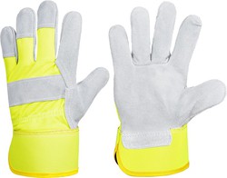 Glove with split palm Back and fabric sleeve in High Visibility Gray Yellow AV PACK 12 und