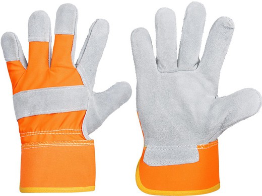 Handschuh mit geteilter Handfläche Rücken und Stoffhülle in High Visibility Grau Orange AV PACK 12 und