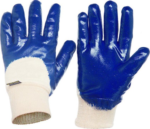 Luva de algodão revestida a nitrilo azul, punho elástico Azulina. PACK 12 und