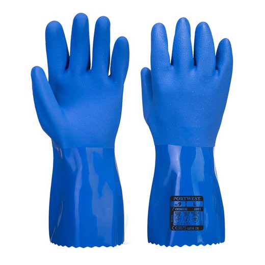 Blauer PVC Chemikalien Schutzhandschuh