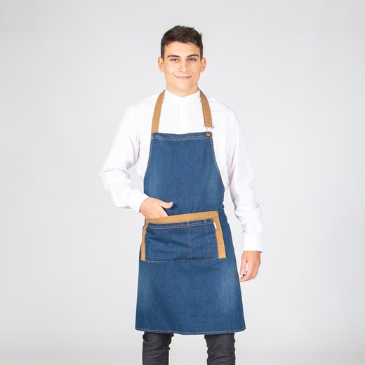 Indigo combi albero washed denim bib apron 85x80 cm "redline"