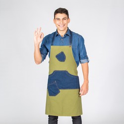 Indigo denim combi twill bib apron 80x85cm "redline"