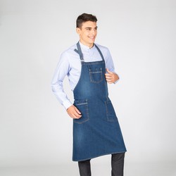 Indigo denim washed bib apron 90x75 cm "redline".