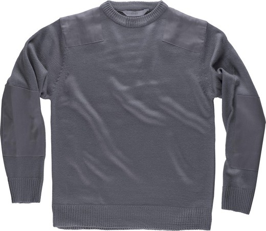 Crew neck sweater with shoulder and elbow reinforcements Gray