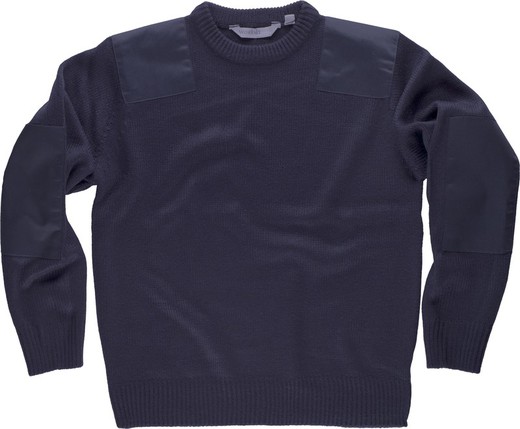 Crew neck sweater with shoulder and elbow reinforcements Navy