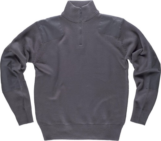 Pullover mit halbem Reißverschluss und Verstärkungen an Schultern und Ellbogen aus 100% Baumwollgrau