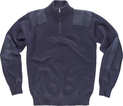 Half-zip sweater with reinforcements on shoulders and elbows 100% Navy Cotton