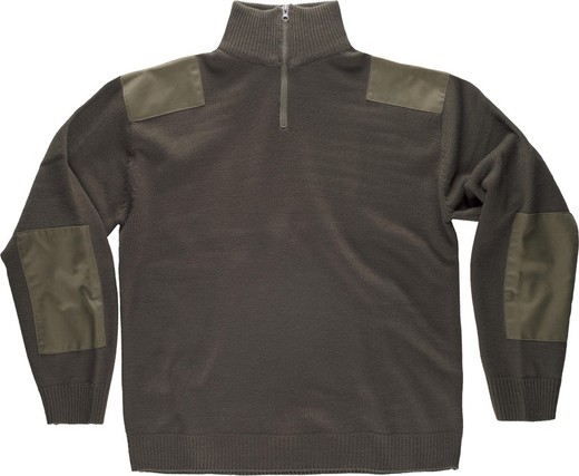 Half-zip sweater with shoulder and elbow reinforcements Khaki Green