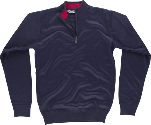 Maglione in maglia fine Collo alto con chiusura a zip Vita e polsini elasticizzati Navy