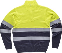 High Visibility Half Zip Jumper with Reflective Tapes Yellow AV Navy