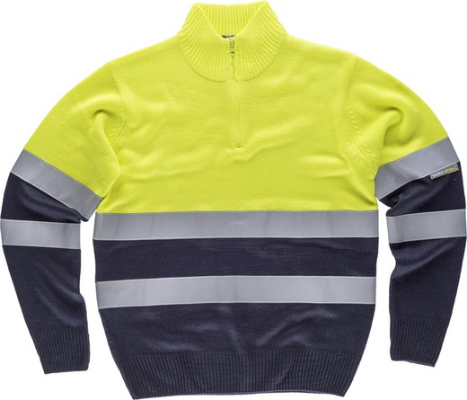 High Visibility Jumper mit halbem Reißverschluss und reflektierenden Bändern Yellow AV Navy