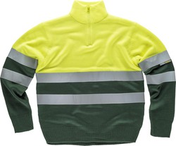 High visibility combination half zip sweater with reflective tapes AV Yellow Dark Green
