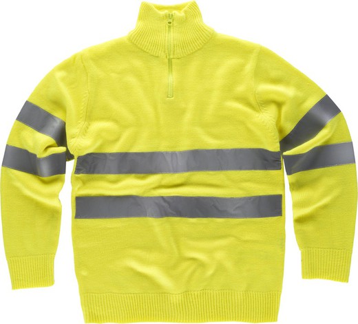 Pull demi-zip haute visibilité avec bandes réfléchissantes jaune AV