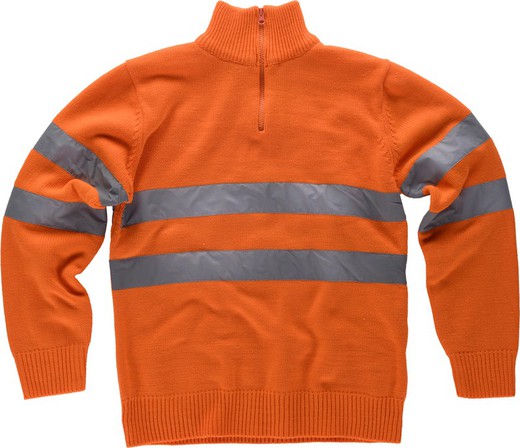 Gut sichtbarer Pullover mit halbem Reißverschluss und reflektierenden Bändern Orange AV