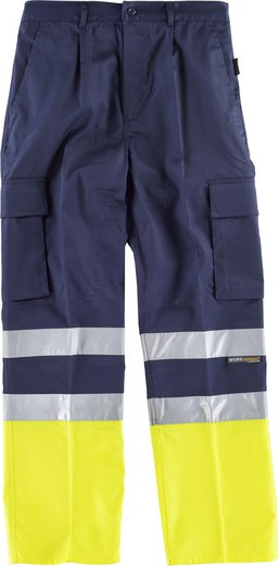 Pantalón bicolor, con dos cintas de alta visibilidad Marino Amarillo