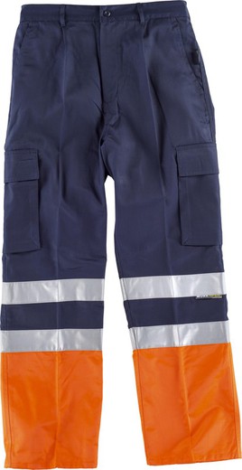 Pantalon bicolore, avec deux rubans haute visibilité et ceinture élastique Navy Orange AV