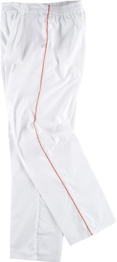 Pantalon à taille élastique et braguette avec garnitures contrastantes Blanc Orange