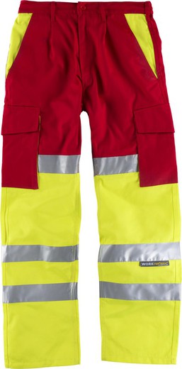 Pantalon combiné haute visibilité avec bandes réfléchissantes EN471 Rouge Jaune AV