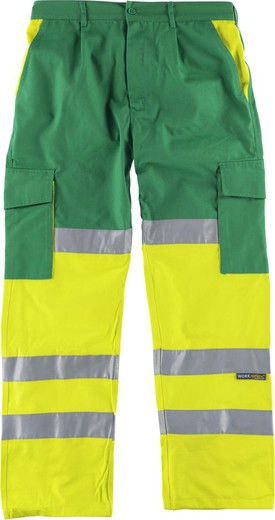 Pantalon combiné haute visibilité avec bandes réfléchissantes EN471 Vert Jaune AV