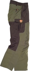 Combined pants, with 2 side bags, 2 back bags and 1 leg bag in Hunting Green / Brown