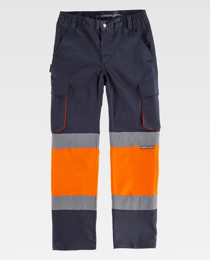 Pantalón combinado con alta visibilidad y cintas reflectantes de corte estilizado, diseño 'Slim Fit' Color Marino+Naranja A.V.