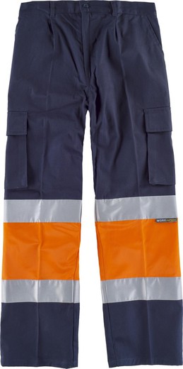 Calças combinadas com cintura elástica, bolsos múltiplos, 2 fitas AV Navy Orange AV