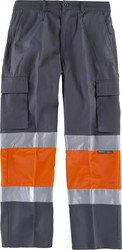 Pantaloni con 2 nastri ad alta visibilità e riflettenti, rinforzi e multi tasche EN471 Grigio Arancione AV