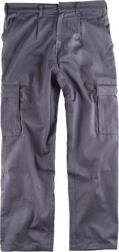 Pantalon à taille élastique, multi-poches 100% coton gris