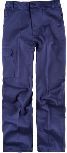 Pantalon taille élastique, multi-poches 100% coton marine