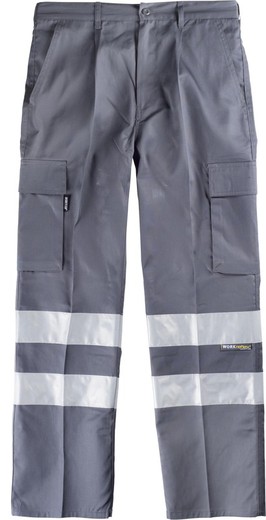 Pants with elastic waist, multi-pockets and 2 reflective tapes Gray