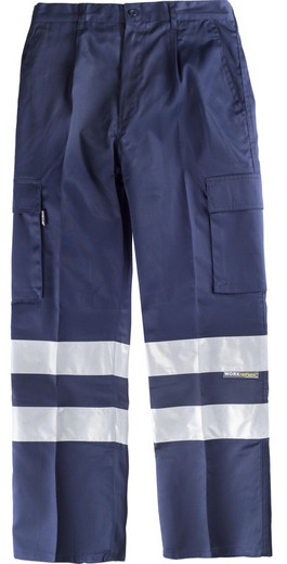 Pants with elastic waist, multi-pockets and 2 reflective tapes Marino