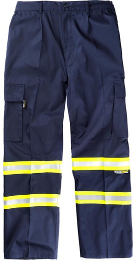 Hose mit elastischer Taille, Multipockets und zwei reflektierenden Bändern Navy Yellow AV