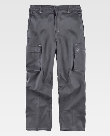 Pants with elastic waist, butt reinforcement and multi-pockets with contrast stitching Gray