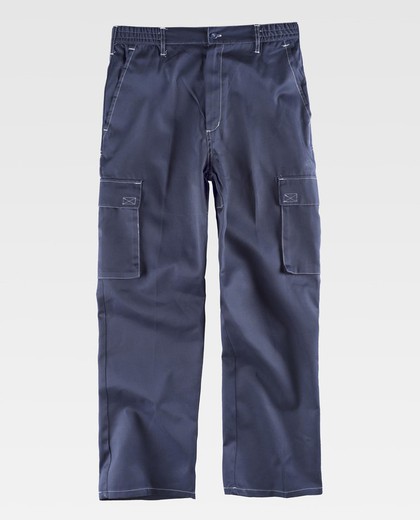 Pants with elastic waist, butt reinforcement and multi-pockets with contrast stitching Navy