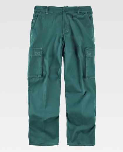 Pantaloni con elastico in vita, rinforzo di testa e multi tasche con cuciture a contrasto verde
