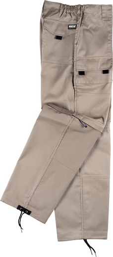 Pants with detachable legs, elastic waist and multi-pocket Beige