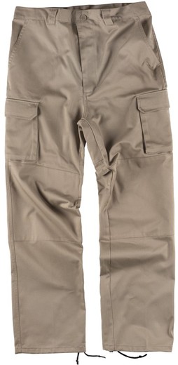 Pants with reinforcements on the bottom and knees, without elastic waist, multi-pockets Beige