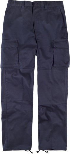 Pantaloni con rinforzi sul fondo e sulle ginocchia, senza elastico in vita, multitasche blu scuro