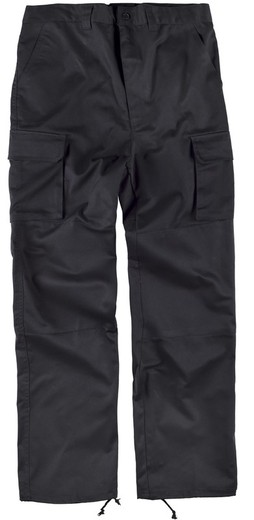 Pants with reinforcements on the bottom and knees, without elastic waist, multipockets Black