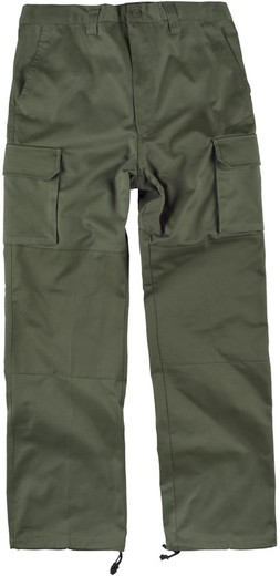 Pants with reinforcements on the bottom and knees, without elastic waist, multi-pockets Khaki Green